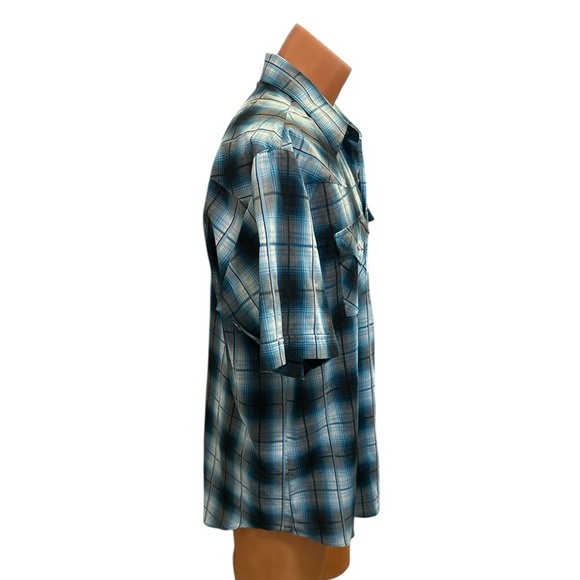Ely Cattleman Men’s Button Front Shirt Size XL Pearl Snap Blue & Black Plaid SS. - Picture 5 of 10